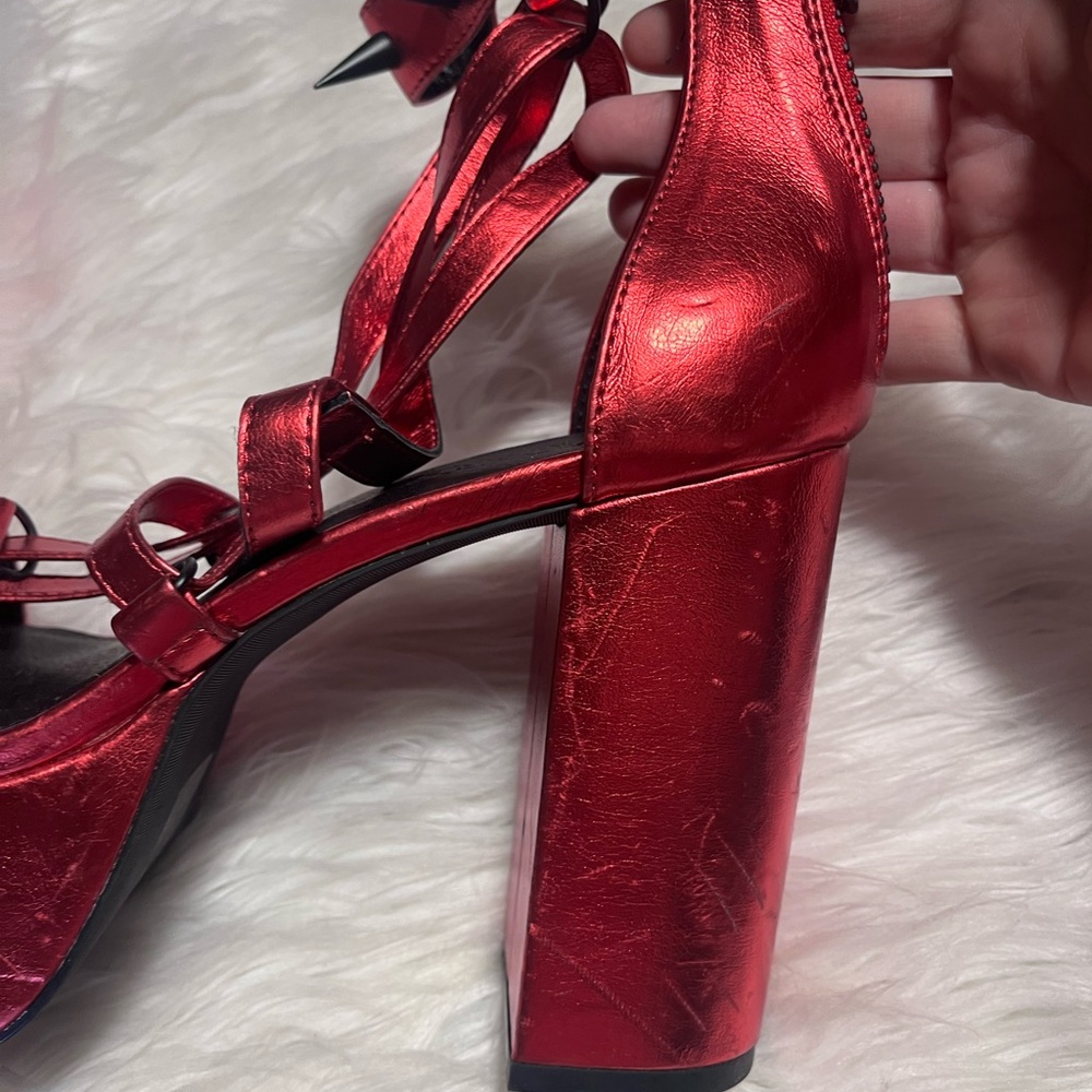 Dolls kill widow metallic red studded platform sandals - Picture 3 of 8